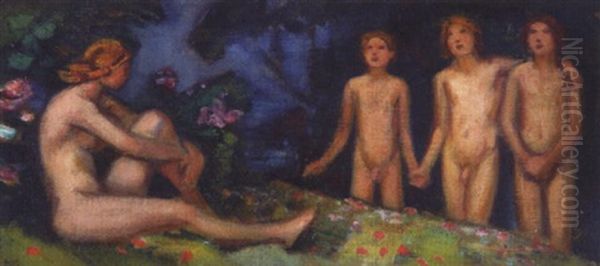 Olstudie Fur Eine Supraporte Oil Painting by Ludwig Von Hofmann