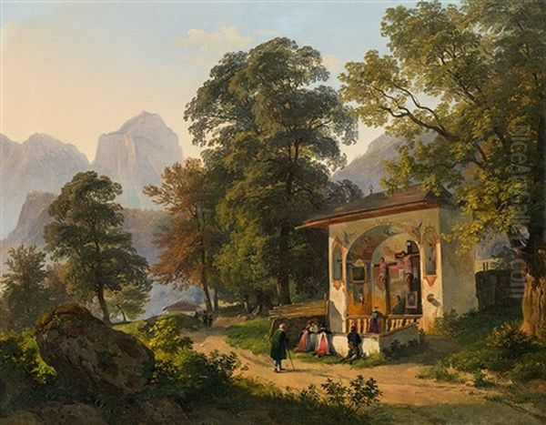 Chapel Of Calvary Near Berchtesgaden Oil Painting by Joseph Hoeger