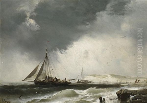 Fischerboote An Bretonischer Kuste Oil Painting by Charles Hoguet