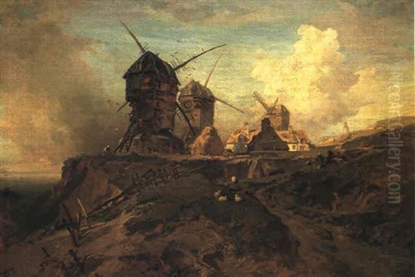 Vindmiller Pa En Skraent Ved Havet Oil Painting by Charles Hoguet