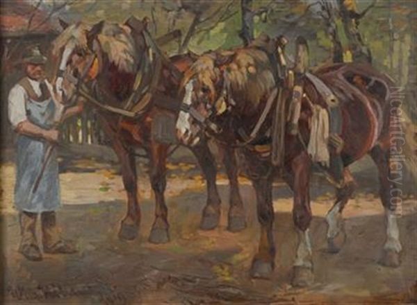 Pferdegespann Oil Painting by Wilhelm Hohnel