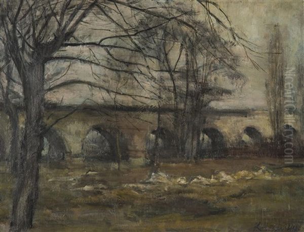 The Railway Bridge At Stvanice Oil Painting by Karel Holan