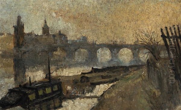 View Of Charles Bridge Oil Painting by Karel Holan