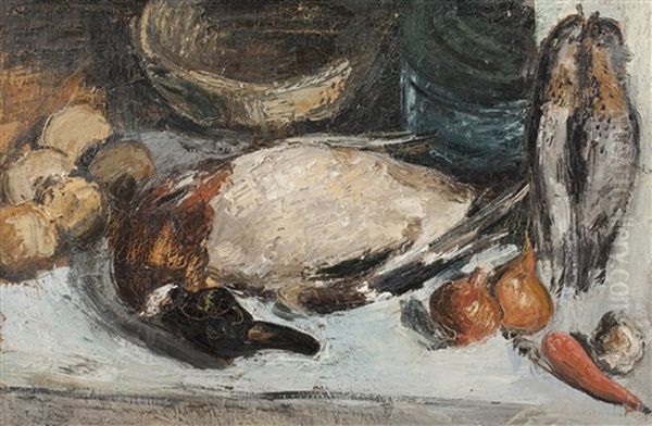 Still Life With Duck Oil Painting by Karel Holan