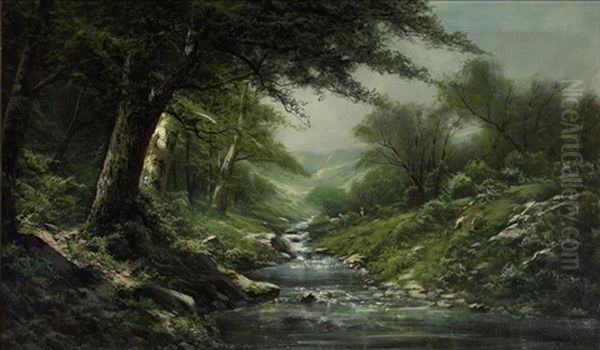 Stream Through A Wooded Landscape Oil Painting by Ransom Gillet Holdredge