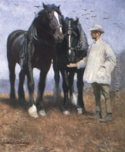 Rewarding The Plough Team Oil Painting by Gilbert Holiday