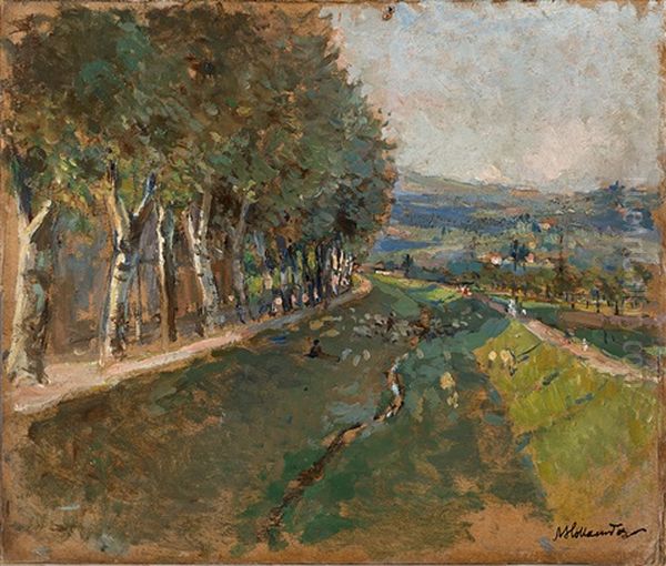 Lungo Il Mugnone Oil Painting by Alphons Hollaender