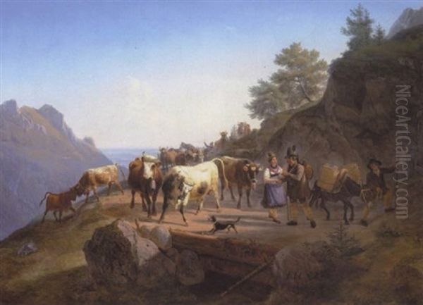 Hyrdepar Med Deres Koer Oil Painting by Christian Frederick Carl Holm