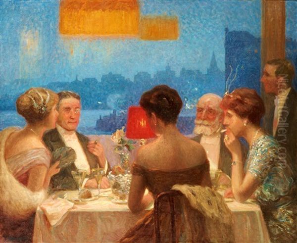 Sallskap Pa Restaurang Oil Painting by Vilhelm Holmgren