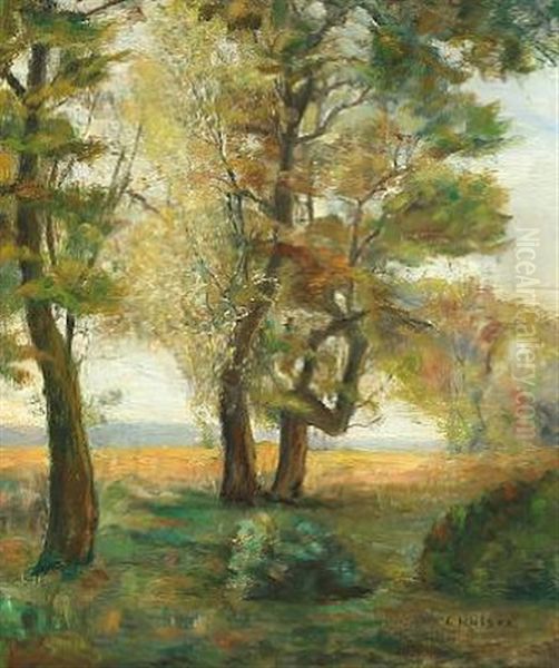 Landscape With Tall Trees By A Glade Oil Painting by Carl Vilhelm Holsoe