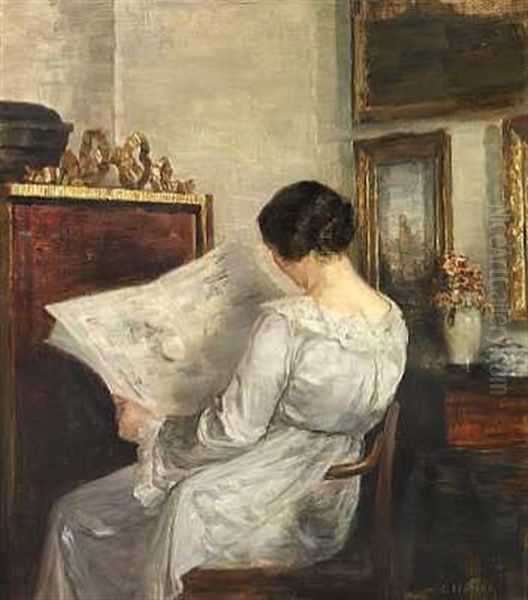 Laesende Dame Oil Painting by Carl Vilhelm Holsoe