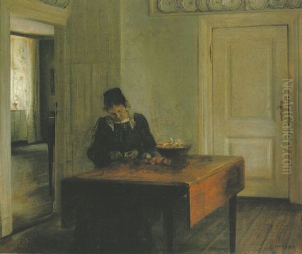 Lady In An Interior Oil Painting by Carl Vilhelm Holsoe