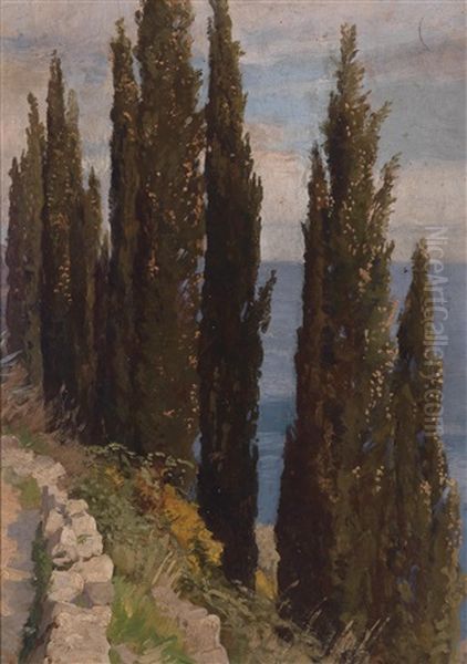 Zypressen Bei Ragusa Oil Painting by Georg Holub
