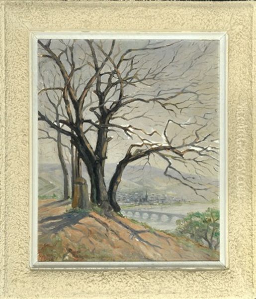 Blick Auf Eine Stadt Am Rhein Mit Brucke Oil Painting by Wilhelm Holz