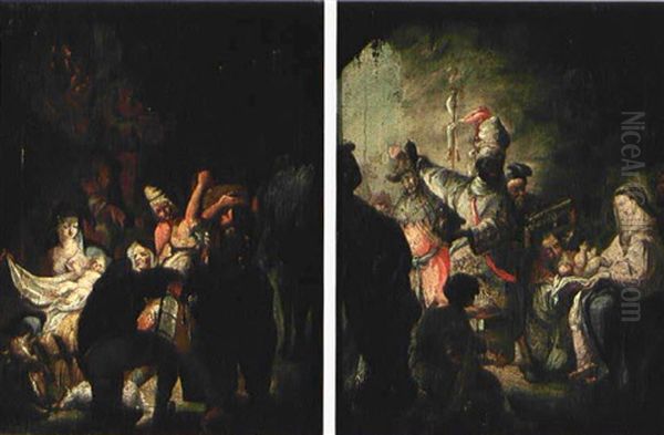 Anbetung Der Konige (+ Anbetung Der Hirten; Pair) Oil Painting by Johann Evangelist Holzer