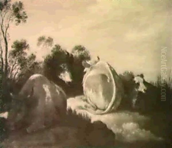 Kuhe In Einer Dunenlandschaft Oil Painting by Gillis Claesz De Hondecoeter