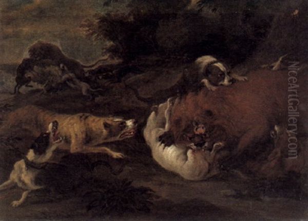 Hunde Jagen Einen Baren Oil Painting by Abraham Danielsz Hondius