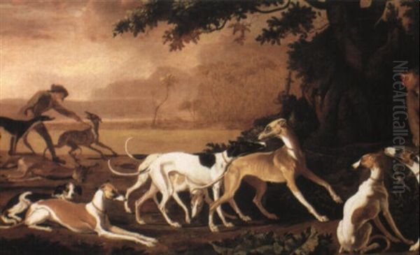 Landscape With Huntsmen And Hounds Oil Painting by Abraham Danielsz Hondius