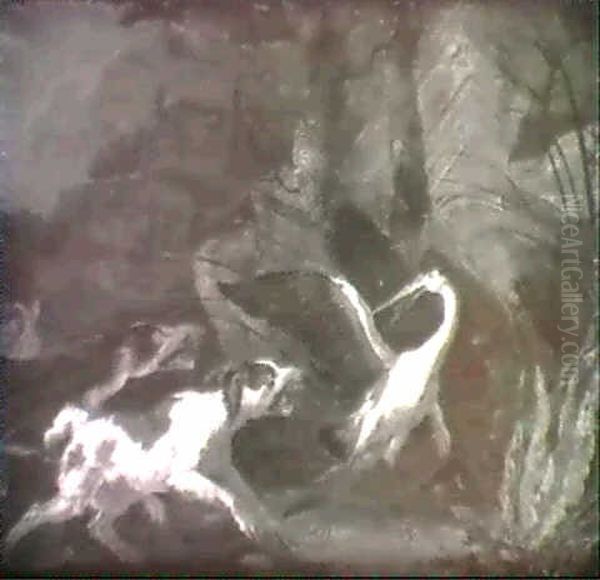 Dogs Attacking A Heron Oil Painting by Abraham Danielsz Hondius