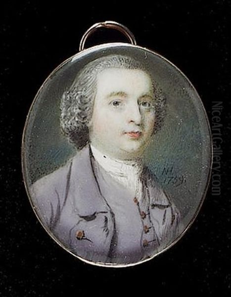 A Gentleman Wearing Mauve Coat, Matching Waistcoat And White Cravat Oil Painting by Nathaniel Hone the Elder