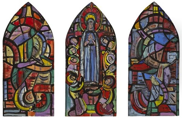 Cartoon For Pentecost Window, Blackrock College, County Dublin (triptych) Oil Painting by Evie Sydney Hone