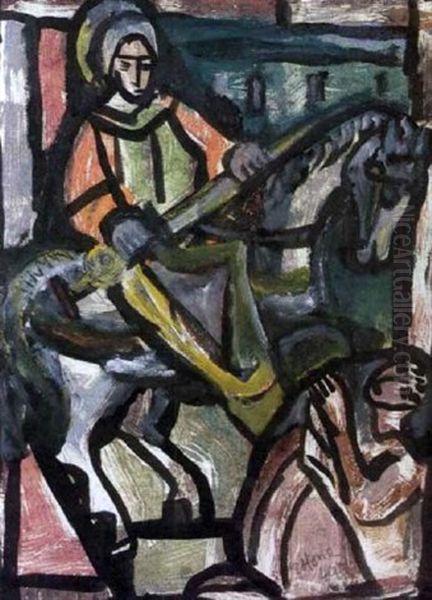 St. Martin Of Tours -  Design For Stained Glass Window Oil Painting by Evie Sydney Hone