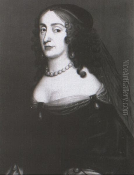 Portrait Of A Lady Wearing A Black Dress And Pearls Oil Painting by Gerrit Van Honthorst