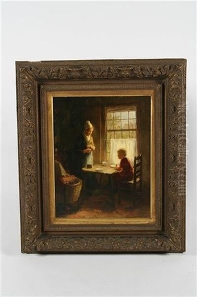 Scene Of A Mother And Son At The Table Oil Painting by Bernard de Hoog