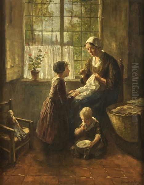 The Sewing Lesson Oil Painting by Bernard de Hoog