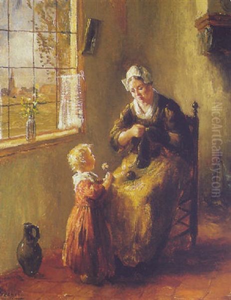 Mother And Child Oil Painting by Bernard de Hoog