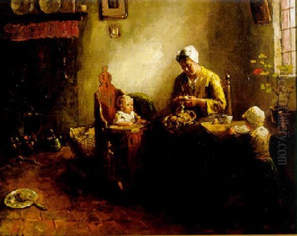 Inside With Family Oil Painting by Bernard Johann De Hoog