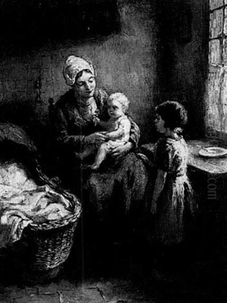 Mother And Children Oil Painting by Bernard Johann De Hoog