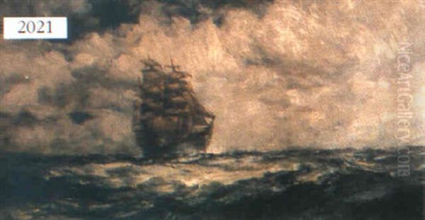 Three Masted Ship Oil Painting by Robert B. Hopkin