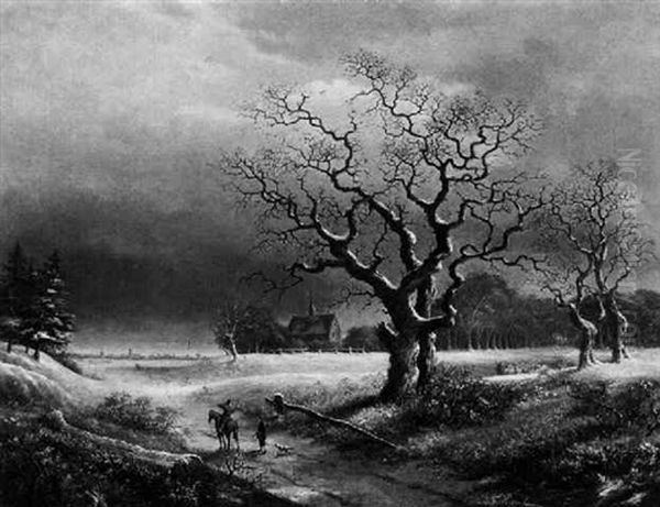 Winterlandschaft Oil Painting by Johannes Franciscus Hoppenbrouwers