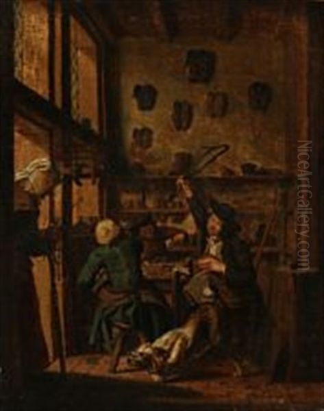 A Man Break In The Growling Dog Oil Painting by Jan Josef Horemans the Elder