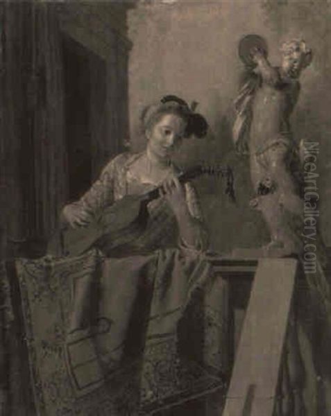 La Guitariste Et Le Perroquet Oil Painting by Jan Josef Horemans the Elder