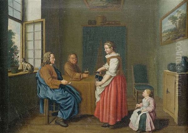 Familiares Stubeninterieur Oil Painting by Jan Josef Horemans the Younger