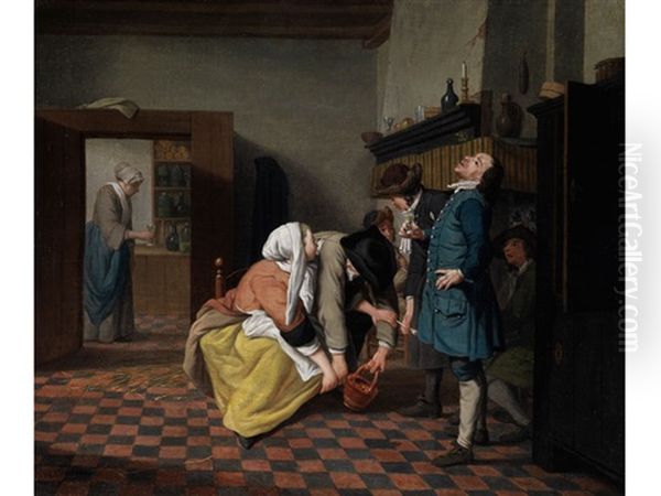 Das Rauchverbot Oil Painting by Jan Josef Horemans the Younger