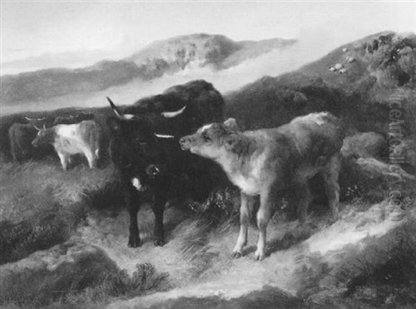 Cow And Calf Oil Painting by George William Horlor