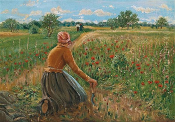 Knieende Bauerin Mit Sichel Oil Painting by Theodor von Hoermann