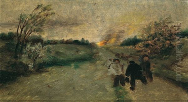 Dorfbrand (sketch For Lrgr Painting) Oil Painting by Theodor von Hoermann