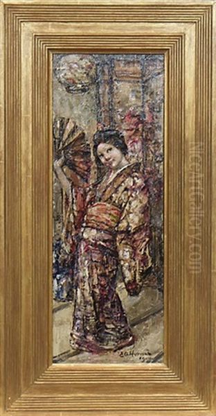 Geisha With Fan Oil Painting by Edward Atkinson Hornel