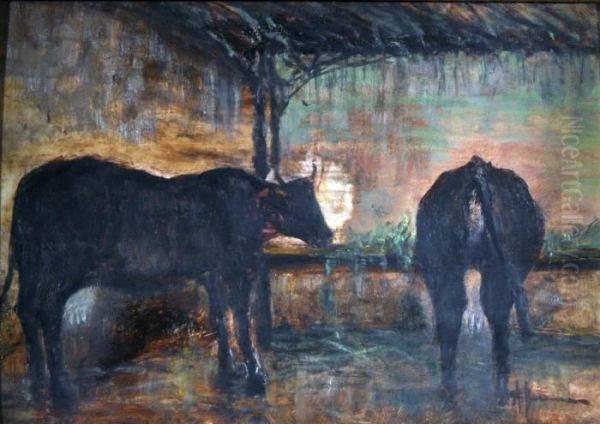 Muche Nella Stalla Oil Painting by Carlo Adolfo Barone