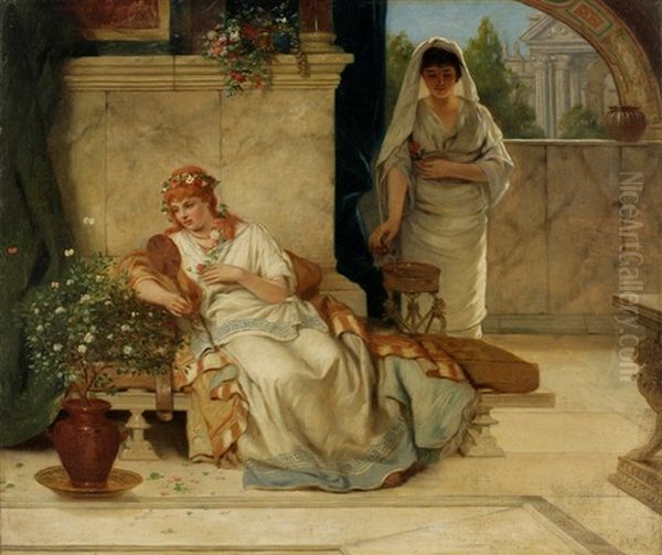 Roman Interior With Two Women Oil Painting by Hans Hosch