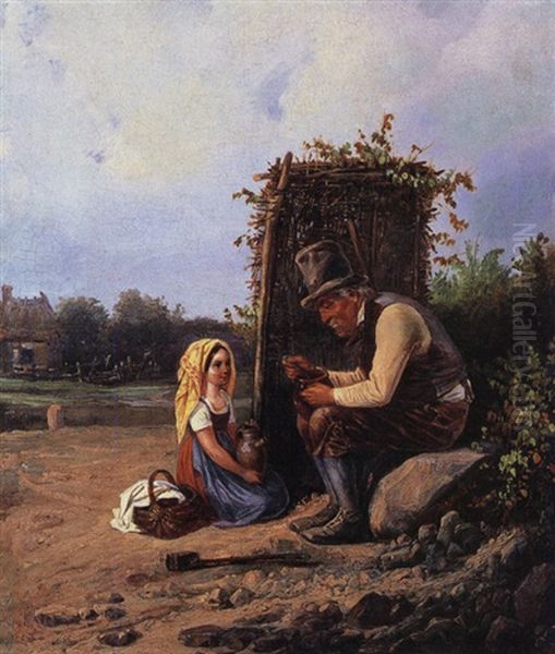 Vesper Am Wegrand Oil Painting by Theodor Hosemann