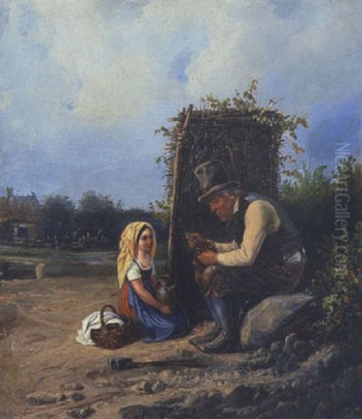 Grosvater Und Enkelin Auf Dem Feld Oil Painting by Theodor (Fried. Wilhelm Heinrich Th.) Hosemann