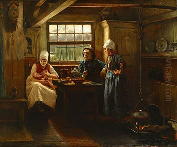Figures In Een Zeeuws Interieur Oil Painting by Henri Houben