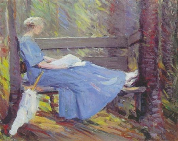 A Woman Reading In The Woods Oil Painting by Marion P. Howard