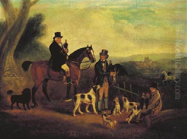 Malcolm Fleming Esq. Of Barochan, Renfrewshire, With His Two Falconers Oil Painting by James (of Skirling) Howe