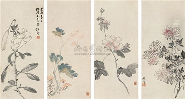 Flowers (set Of 4) Oil Painting by Huang Binhong